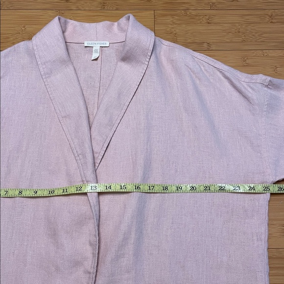 Eileen Fisher Organic Linen Cardigan Small Shawl Collar Open Front Pink Blazer - Picture 13 of 15